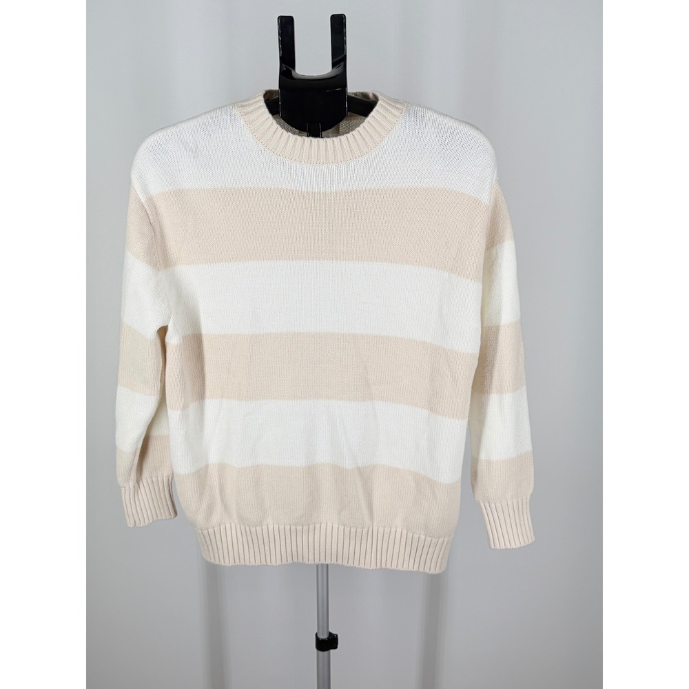Jessica Simpson Cream Tan Striped Knit Sweater Crew Neck Medium